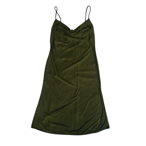 Sincerely Jules Olive Green Draped Neck Spaghetti Strap Slip Dress Size Large - Picture 3 of 10